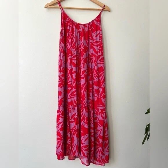 LOFT tropic floral strapped tiered midi dress. Size S. - Picture 4 of 8